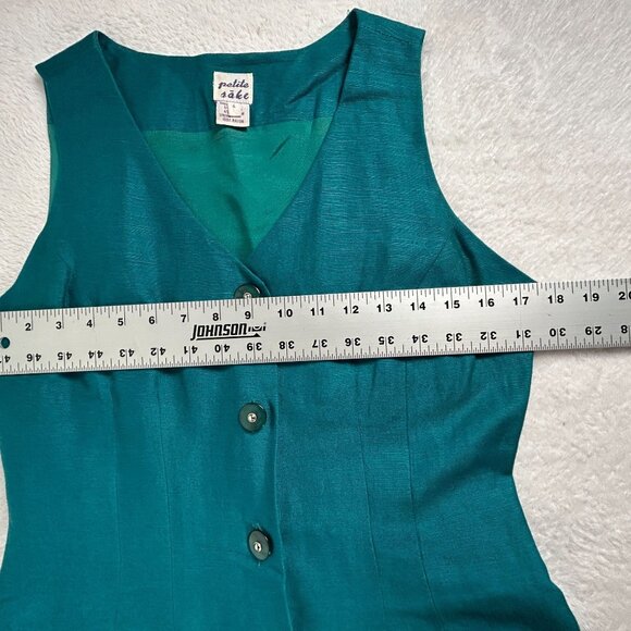 Sake Womens Teal Sleeveless Button-Front Mini Dress Size 4P Linen Blend V-Neck - Picture 7 of 10